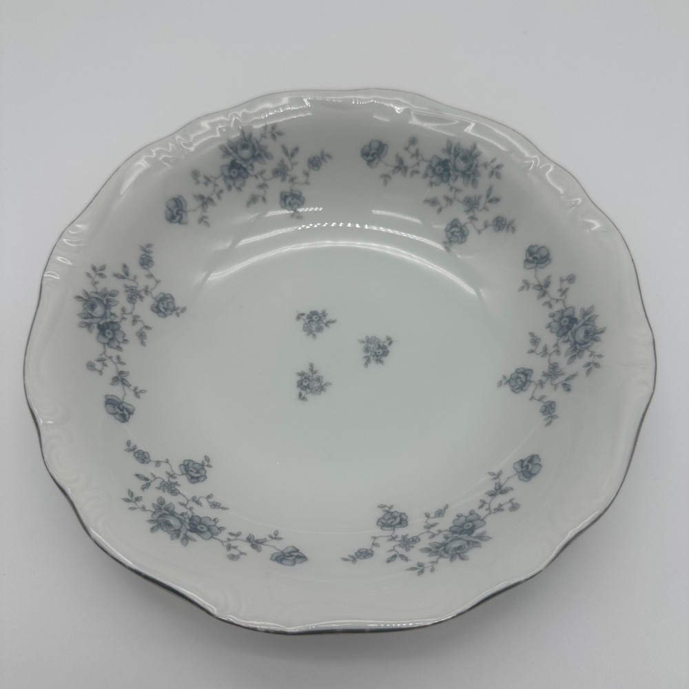Johann Haviland Blue Garland Soup Bowl 7.5 Inch Scalloped Silver Trim Fine China